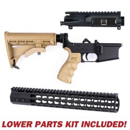 AR15 UPPER LOWER KIT TAN STOCK KEYMOD ZEV TECH